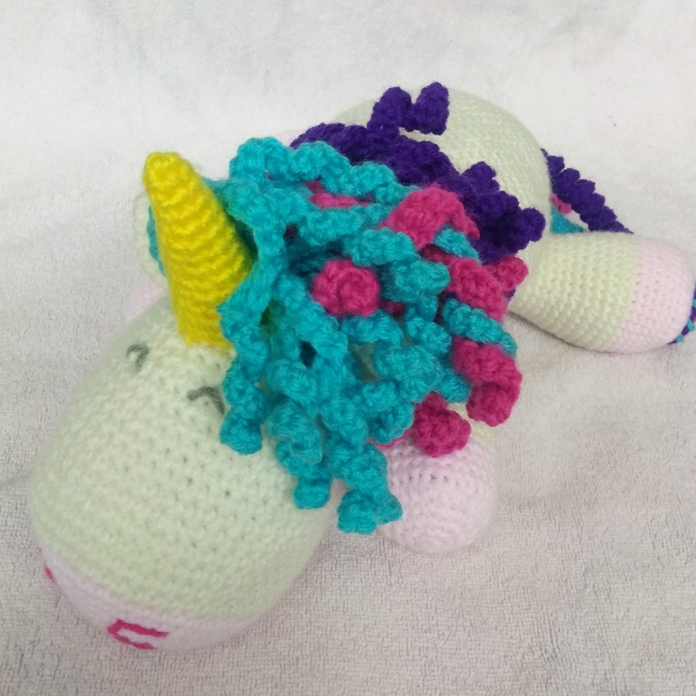 Unicorn plush. Curlicue mane, tail. Customizable initials, colors! Artisan made